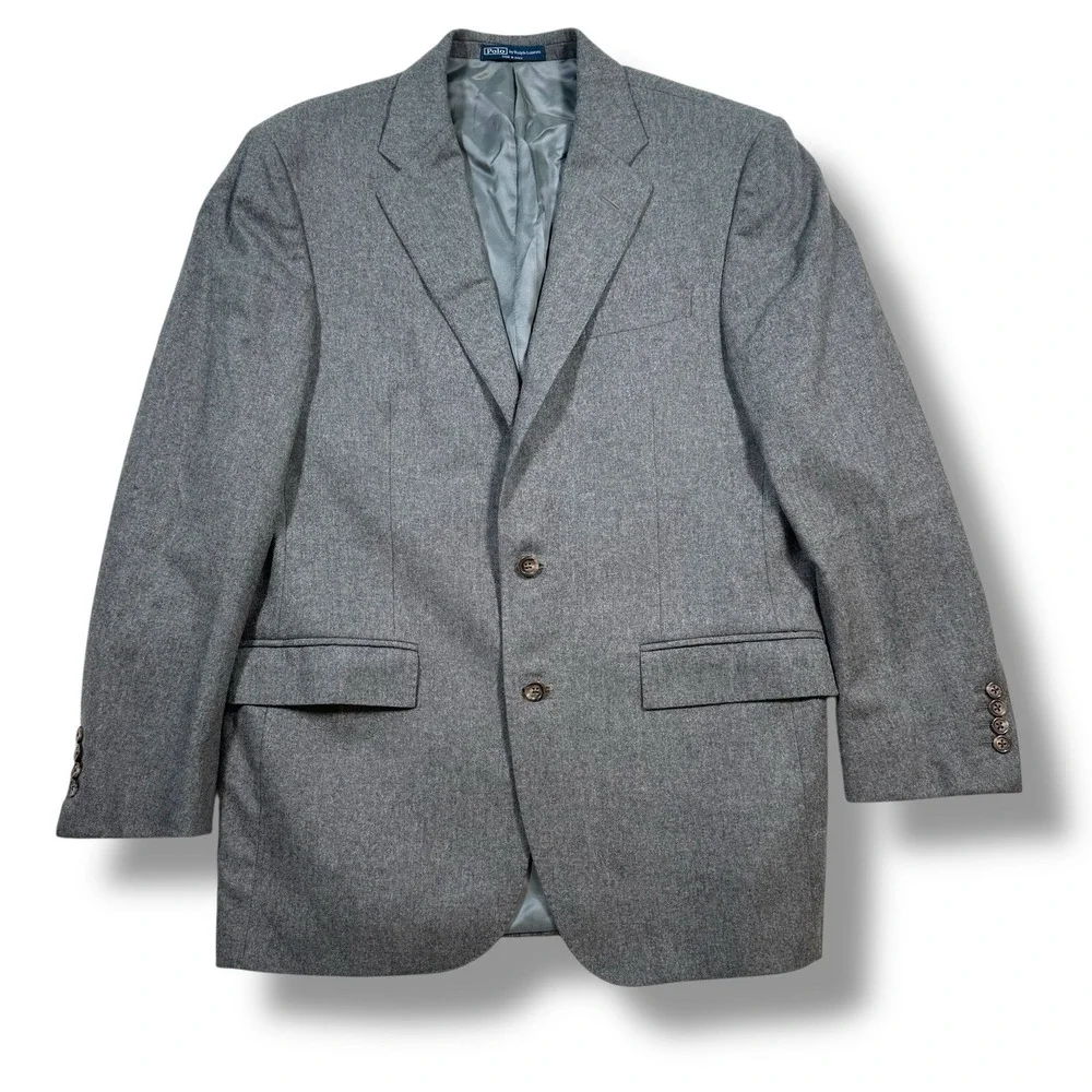 Polo Ralph Lauren Blazer Mens 40R Gray Virgin Wool 3 Button Jacket Made in Italy